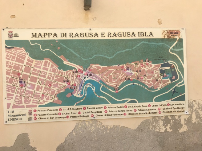 Map of a walking tour of Ragusa at the info center